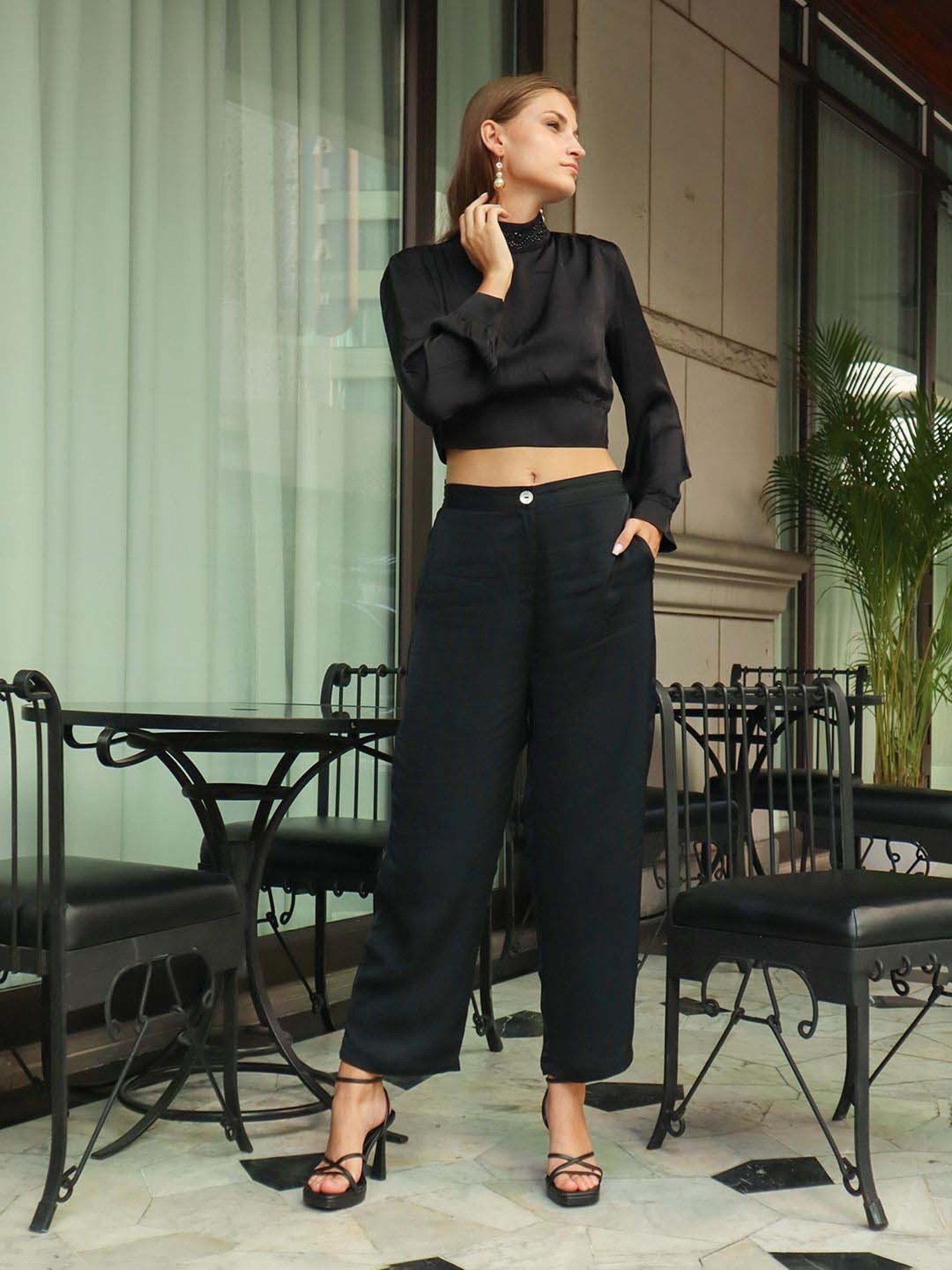 Zink London Black Embellished Crop Top