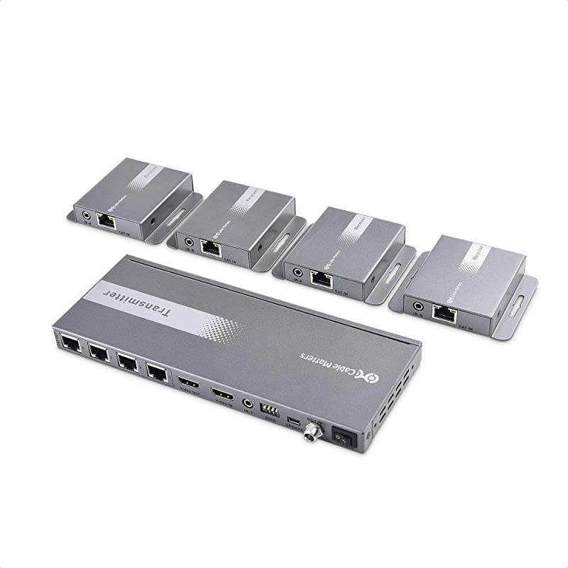 1x4 4 Port HDMI Extender Splitter - Wall Mount 1-In-4-Out HDMI Over Ethernet Splitter 1080p 60Hz up to 164 Feet - Support Local Monitor Loop-Out