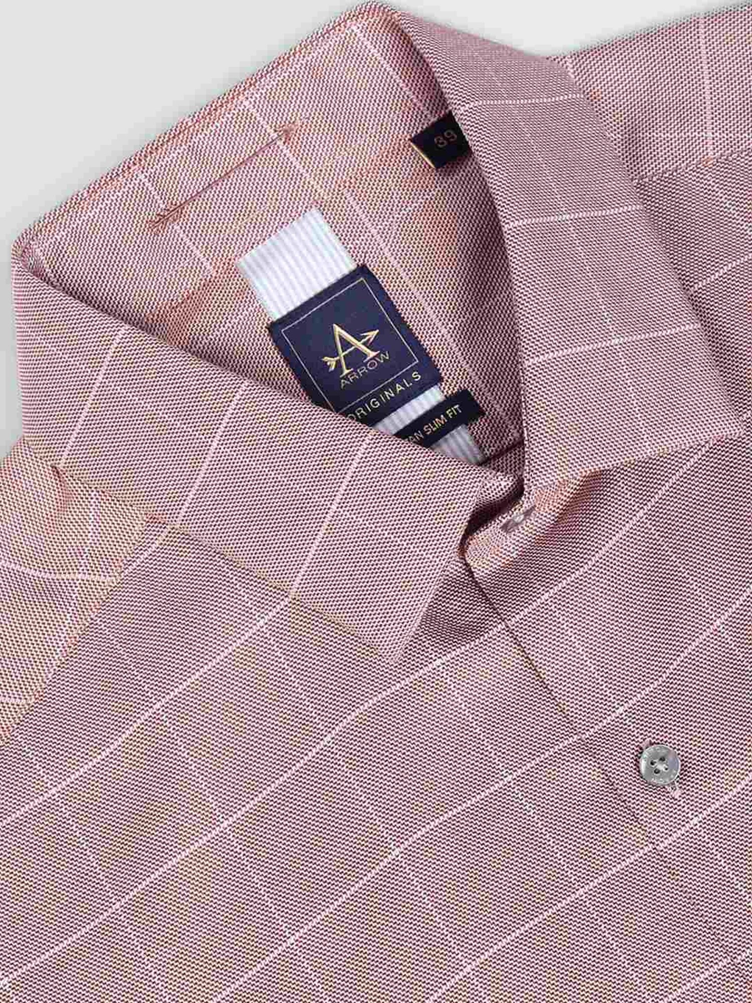 Arrow Orange Cotton Slim Fit Checks Shirt