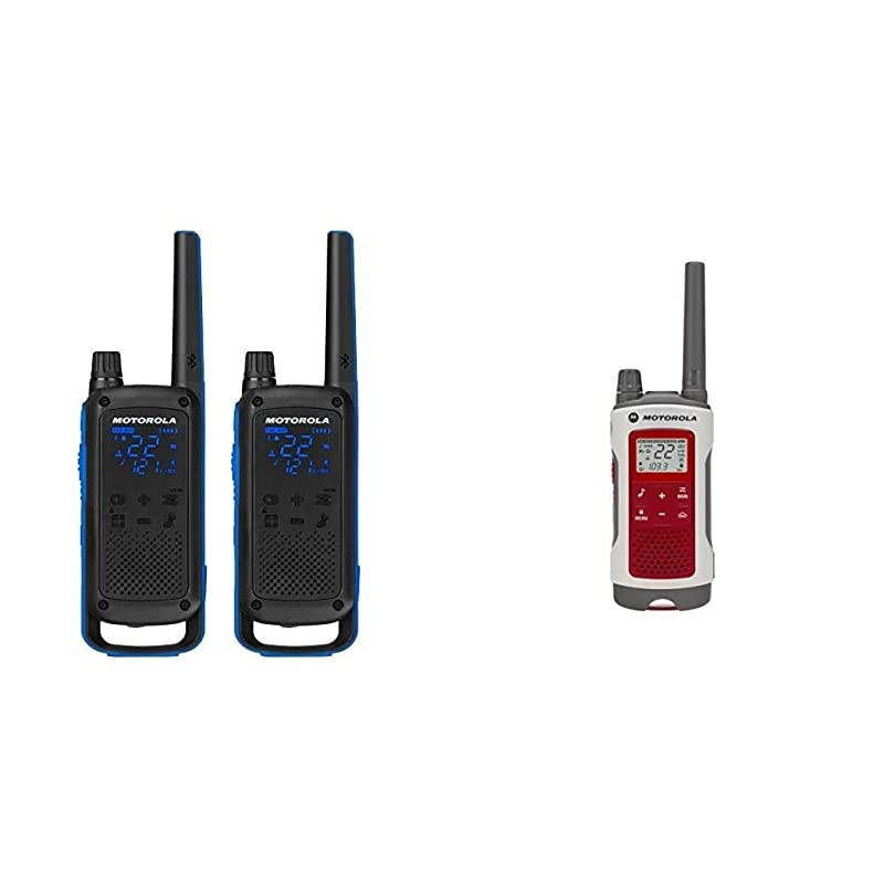 Talkabout T800 TwoWay Radios 2 Pack BlackBlue Bundle with  T480 Talkabout Rechargeable Emergency Preparedness TwoWay Radio Single Unit RedWhite