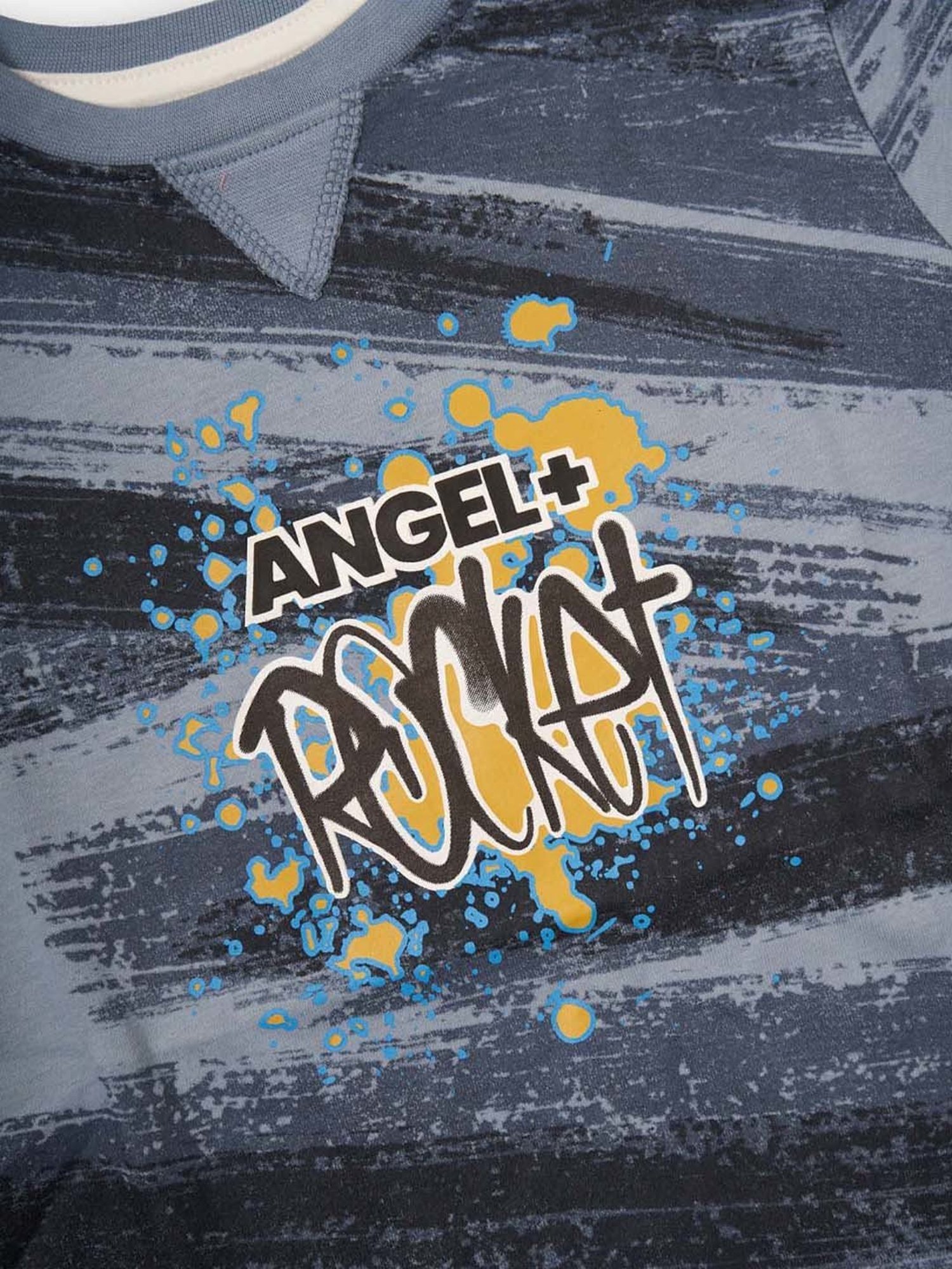 Angel & Rocket Kids Blue & Grey Cotton Printed T-Shirt