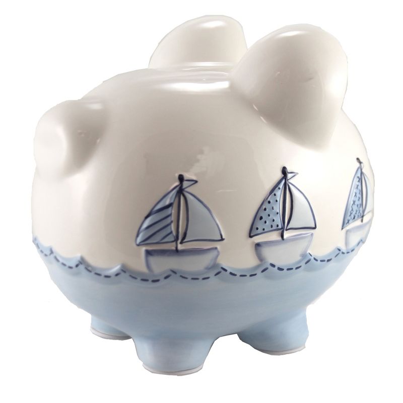 Bank 7.75" Triple Sailboat Piggy Bank Ocean Water Waves  -  Decorative Banks
