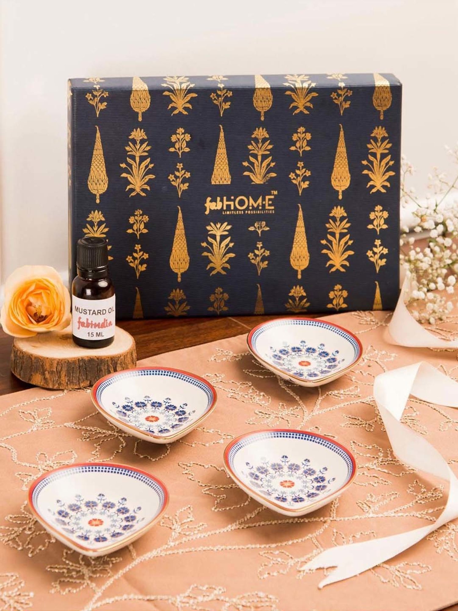 Fabindia Home Falak Multicolor Ceramic Diya Gift Set