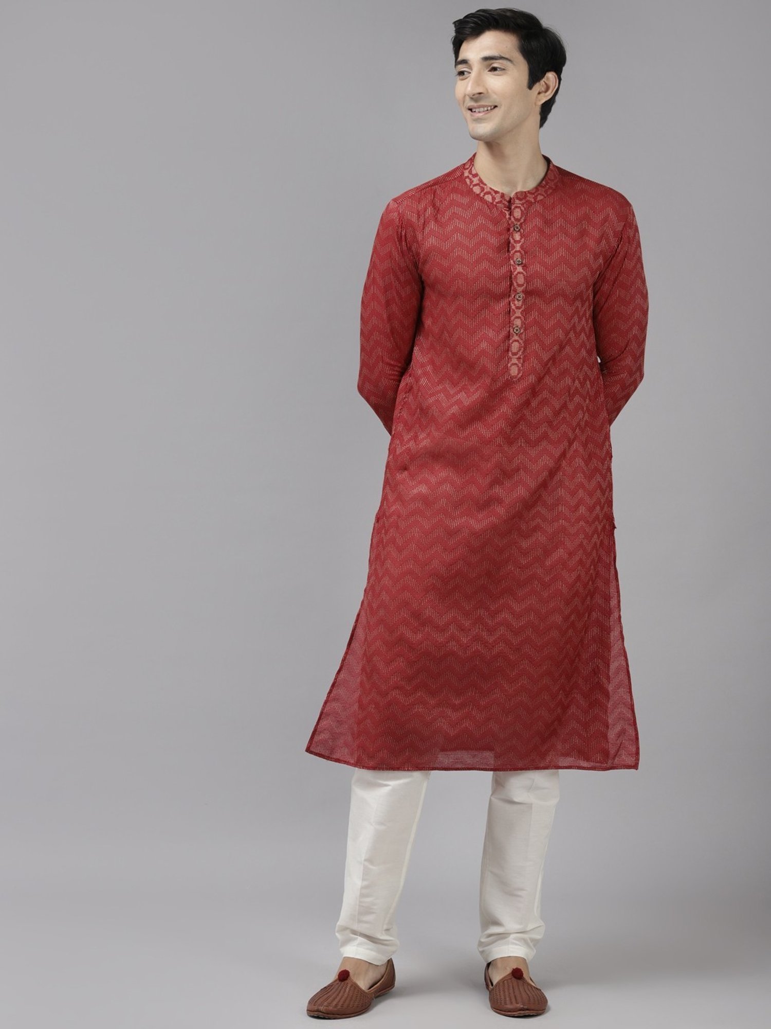See Designs Maroon & White Regular Fit Self Pattern Kurta Bottom Set