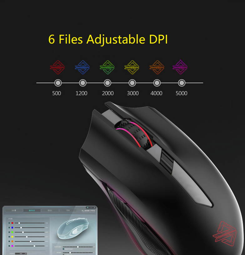 Ajazz AJ302-  Ergonomic Design, Cool Exterior 2.4GHz/ Wired 2 Modes 5000DPI 6-Button RGB Backlit Light  Gaming Mouse For PC and Laptop - Pink