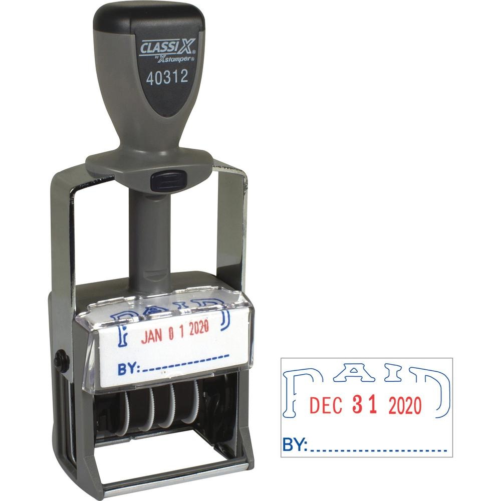 Xstamper ClassiX 40312 Self-Inked Stamp, Message/Date Stamp - "PAID" - Blue, Red - 1 Each, End 2025