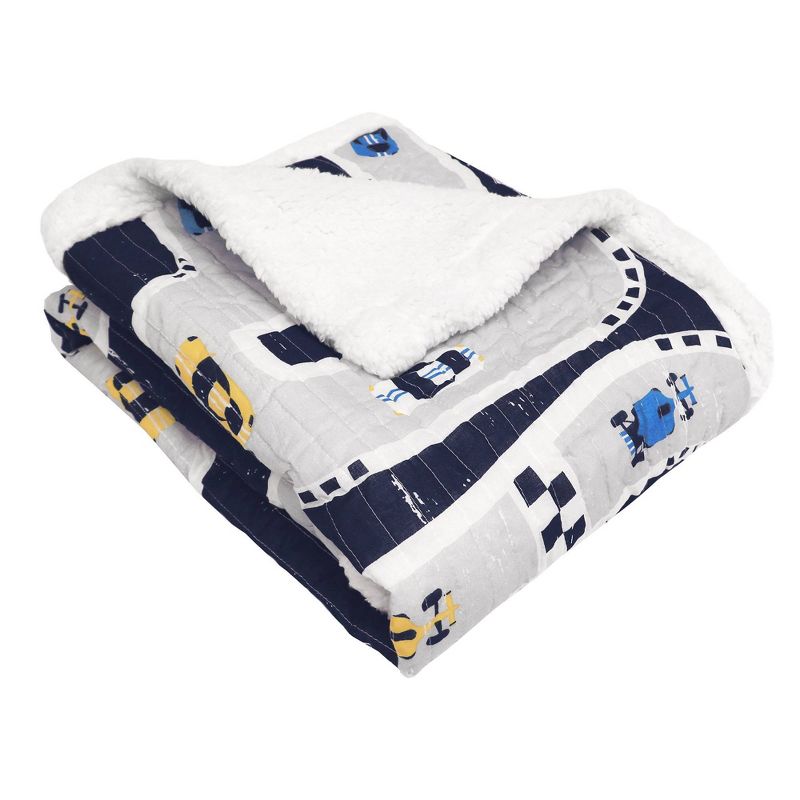 50"x60" Full/Queen Sherpa Car Track Throw Blanket Navy - Lush Décor