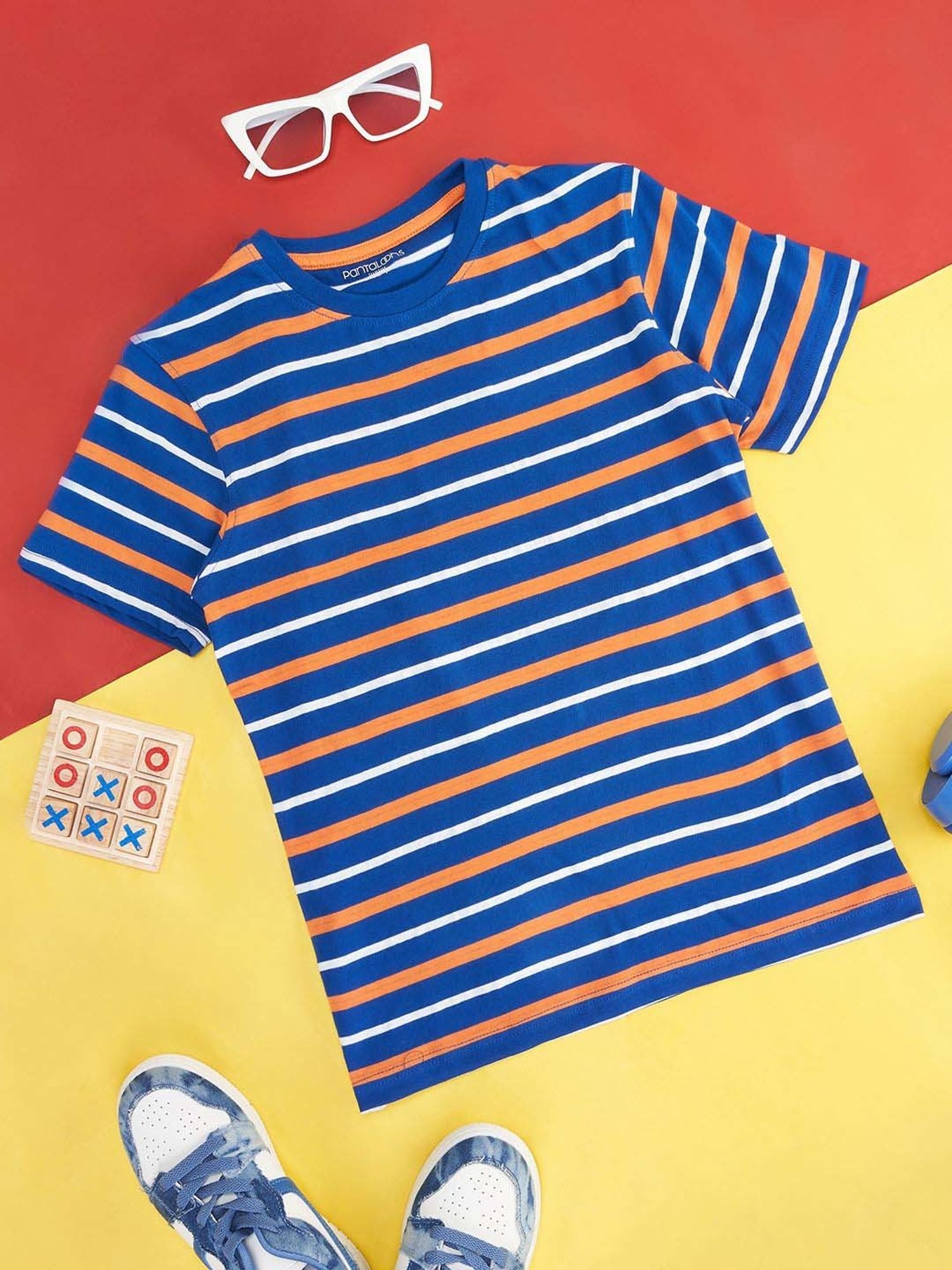 Pantaloons Junior Blue & Orange Cotton Printed T-Shirt