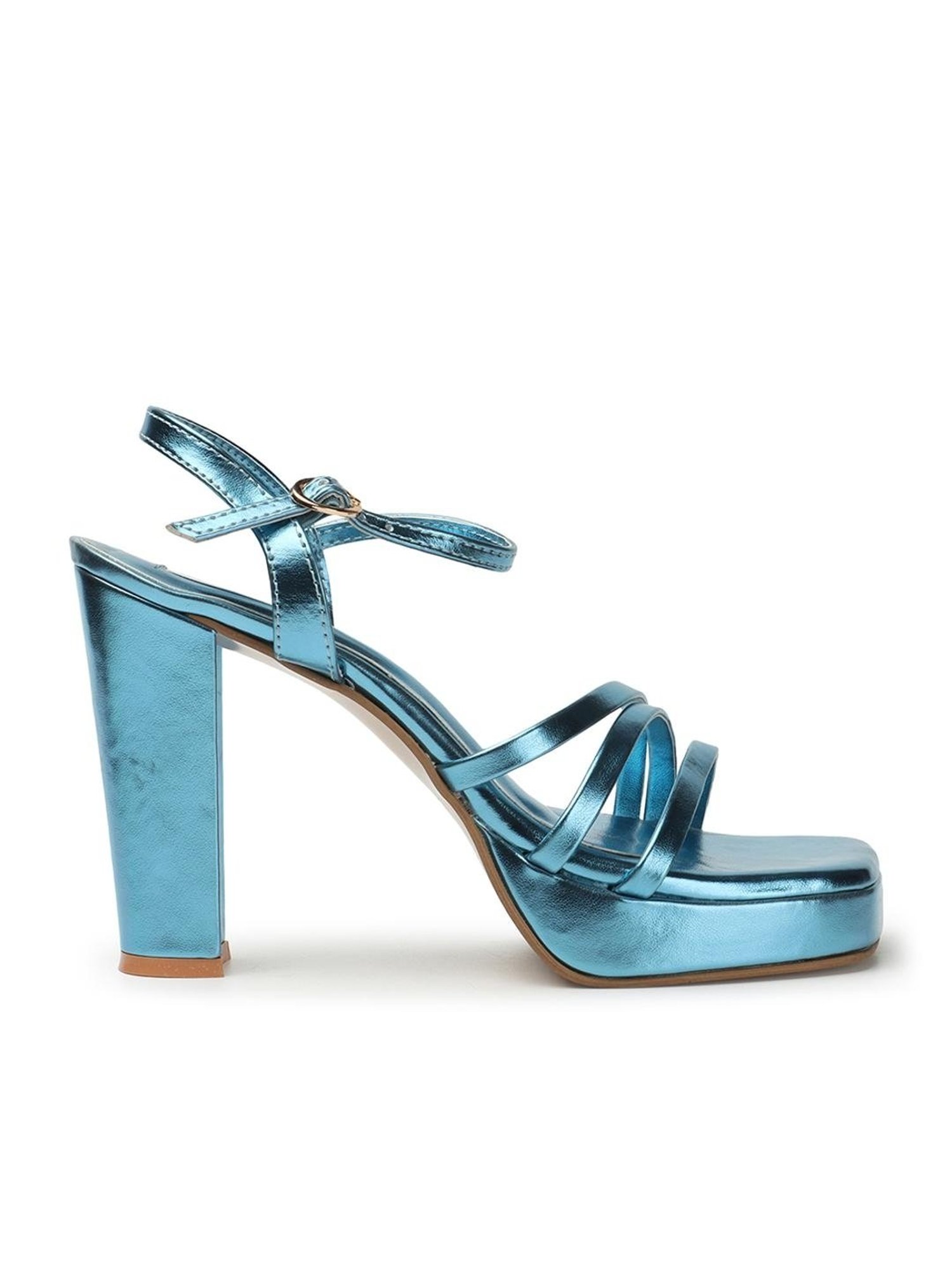 Elle Women's Metallic Blue Ankle Strap Sandals