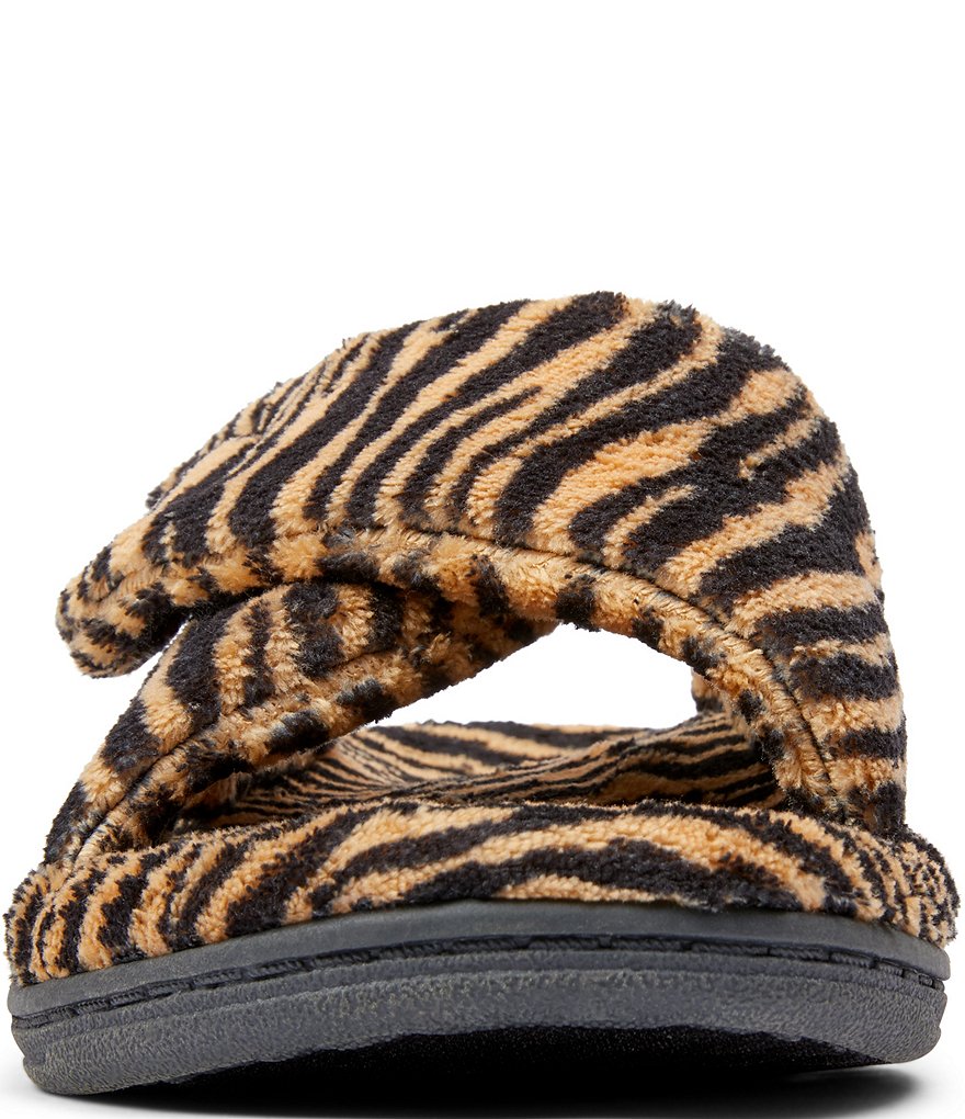 Vionic Relax Tiger Faux Fur Animal Print Criss-Cross Slippers