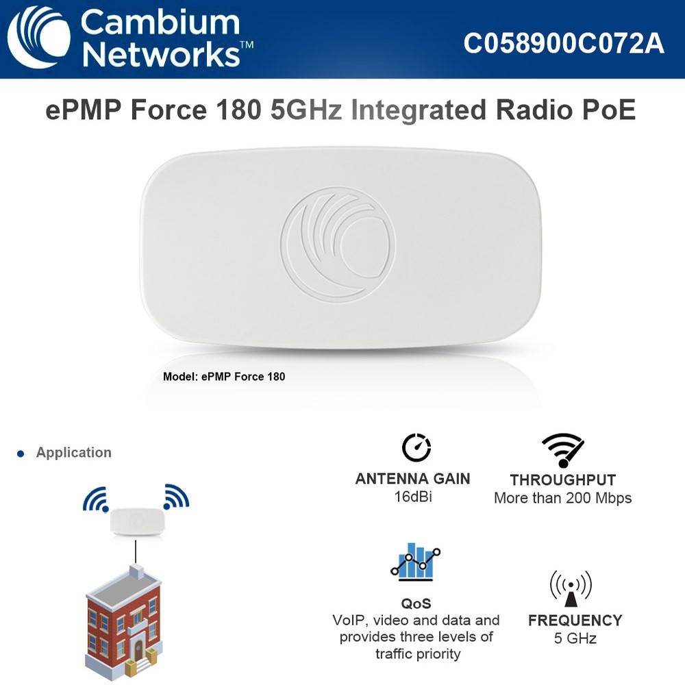Cambium Networks - C058900C072A - Cambium ePMP Force 180 5GHz Integrated Radio (FCC, US version)