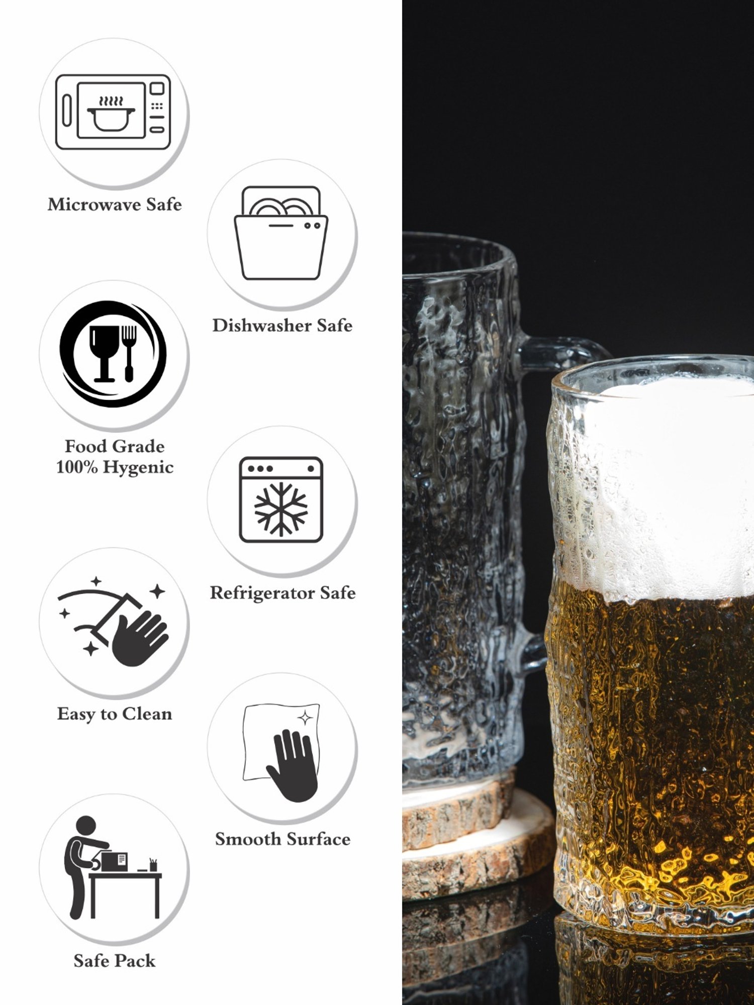 Goodhomes Transparent Glass Beer Mug - Set of 2 (490ml)