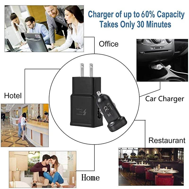 Samsung Adaptive Fast Charger Kit for Samsung Galaxy S10/ S10e/ S9/S8/S8 Plus/Note 8/9, USB 2.0 Recharger Kit (Wall Charger + Car Charger + 2 x Type C USB Cables) Quick Charger-Black