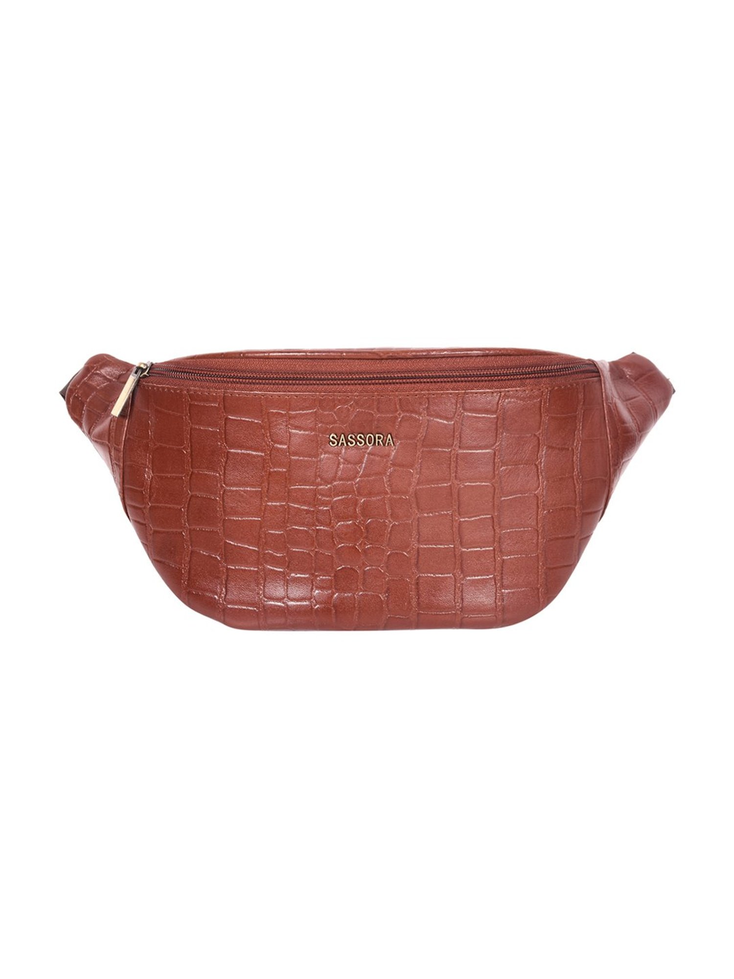 SASSORA Eefa Cognac Textured Leather Medium Belt Bag