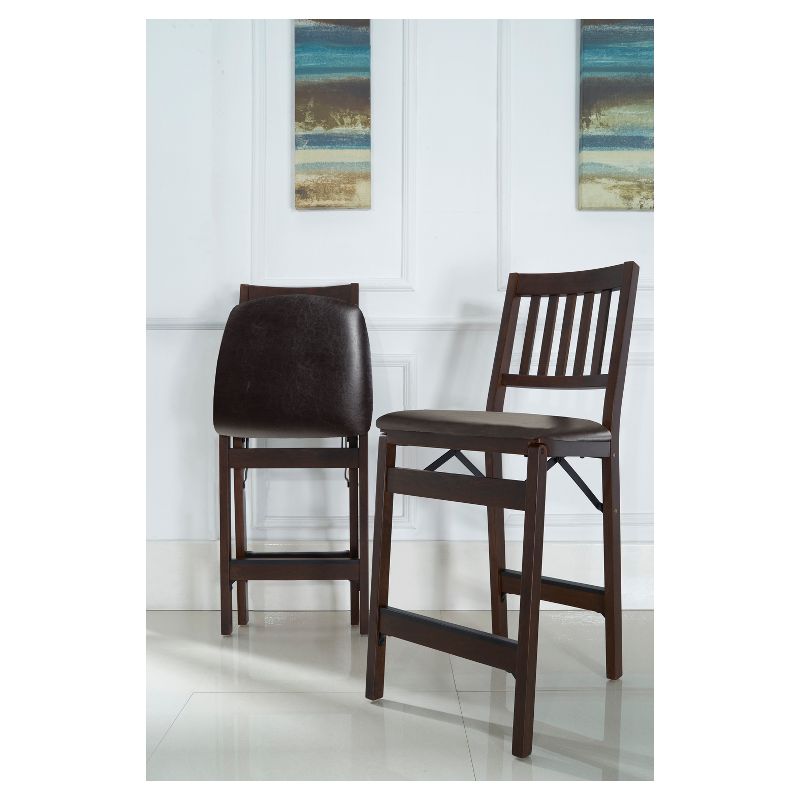 Set of 2 Folding Counter Height Barstools with Bonded Leather Espresso - Stakmore