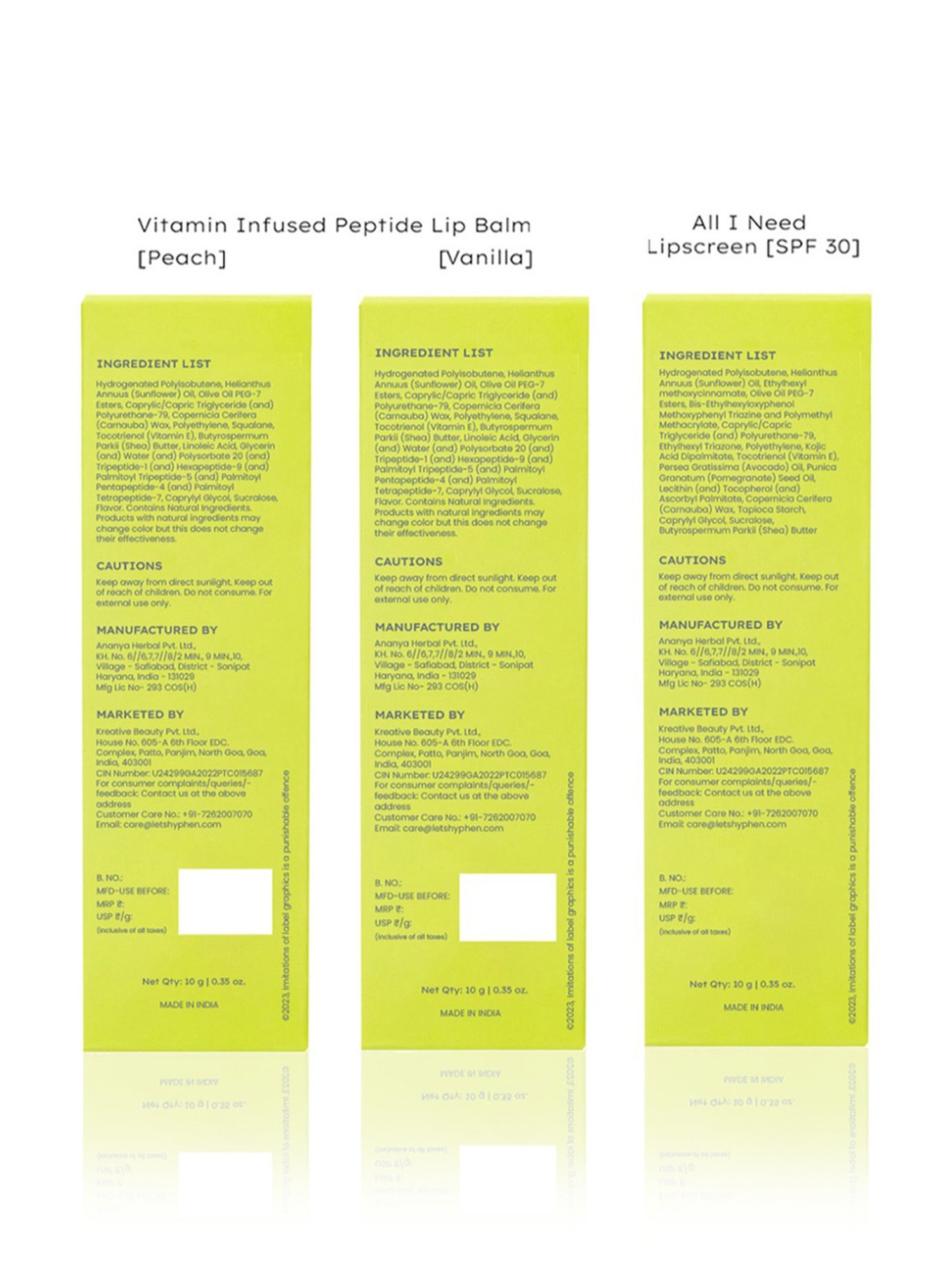 Hyphen Vitamin Infused Lip Balms Peach & Vanilla with All I Need Lipscreen Combo