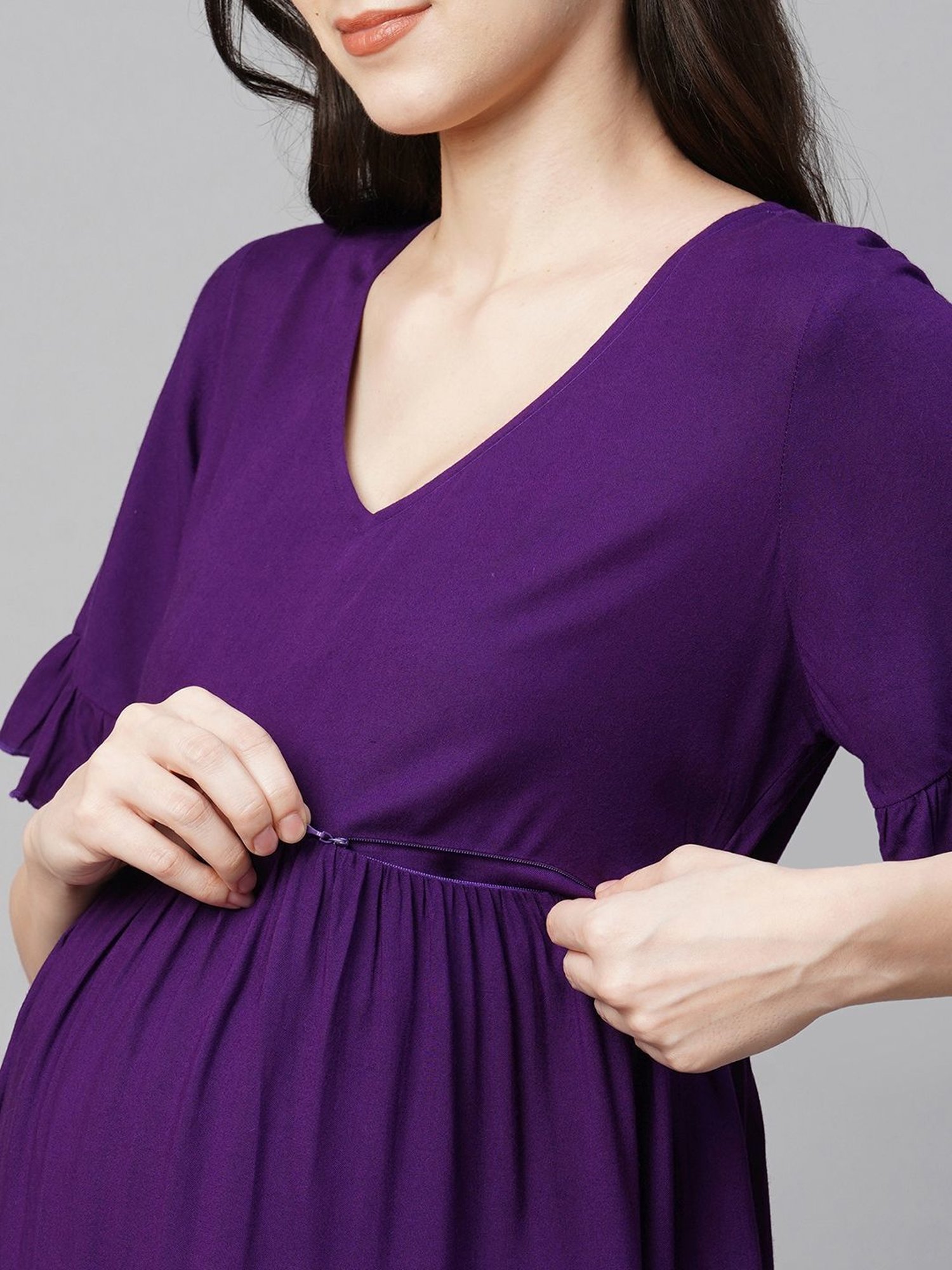 MomToBe Purple Regular Fit Maternity Dress