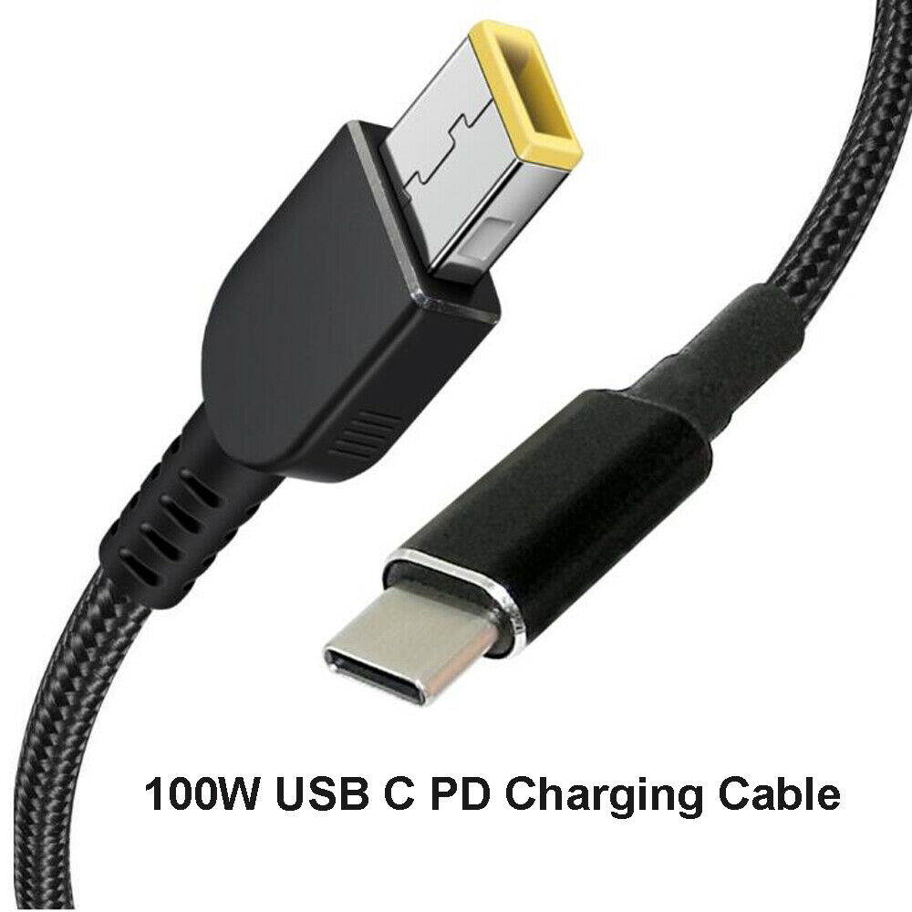 45W 65W 90W 100W USB 3.1 Type C PD Charging Cable to to Lenovo Laptops Slim Square Connector Plug Converter Cable DC Tip Jack for Lenovo IdeaPad Yoga 11S  Yoga 13 ThinkPad Helix, X1 Carbon