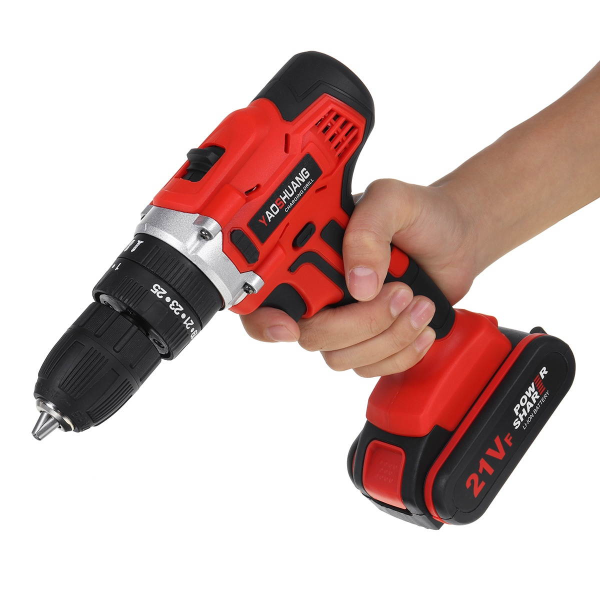 12/18/21V Electric Power Torque Impact Drill Cordless Hammer Screwdriver 25+3 35NM-56NM Power Tool W/ 1pc Battery-US Plug/21V/Impact Capacity Battery