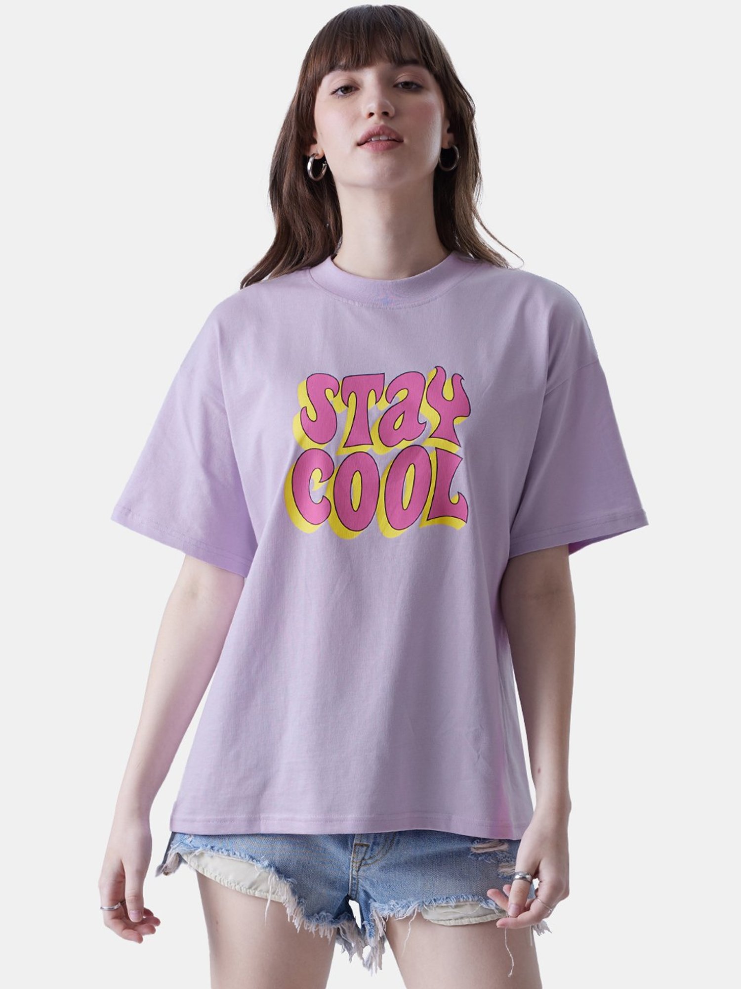 The Souled Store Purple Cotton Printed T-Shirt