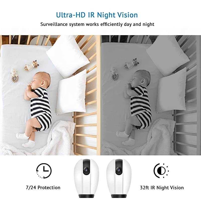 PT Home Security Camera HD 1080P2 PackHome Security System with Motion DetectionInclude 2 SD Cards32GBTwoWay Audio Night VisionWiFi Home Indoor for BabypetAlexa USA Cloud Service