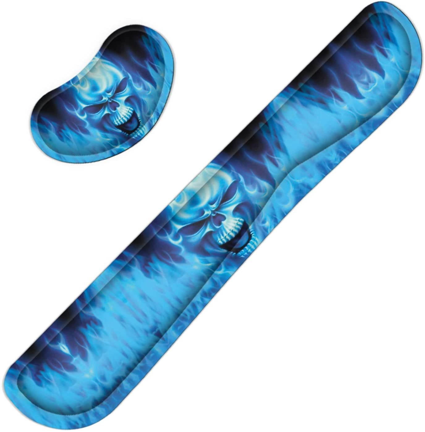 Meffort Inc Gaming Keyboard Wrist Pad & Mouse Wrist Rest Cushion Support Combo Set &ndash; Durable Ergonomic Anti Slip Non-Slip Base - Blue Skull