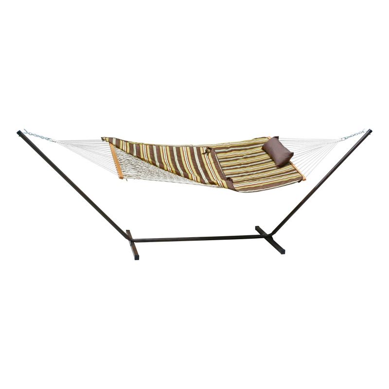 Outdoor Hammock and Stand Set - Beige/Brown/Off-White Stripe
