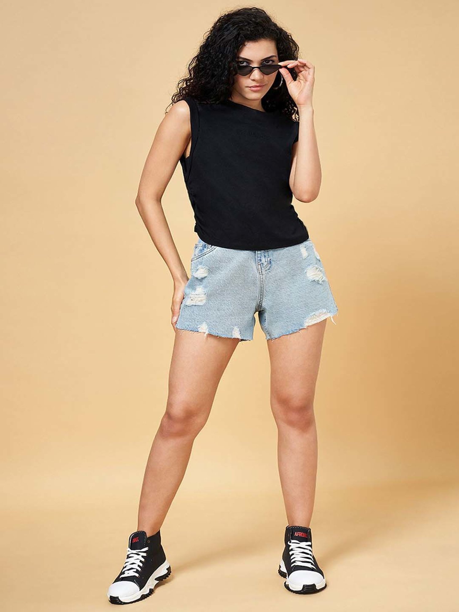 SF Jeans by Pantaloons Powder Blue Cotton Distressed Shorts