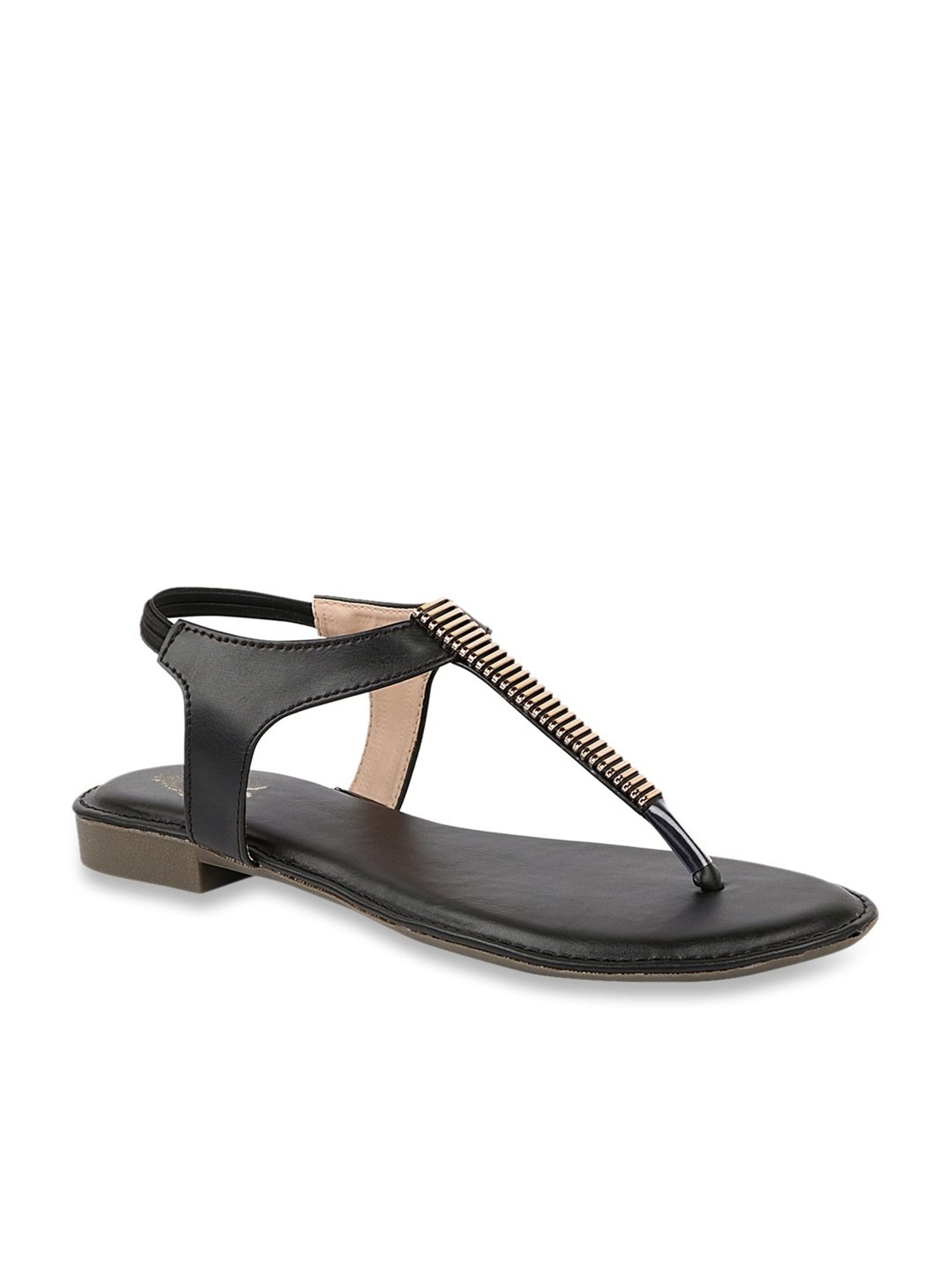 Shoetopia Women's Black T-Strap Sandals