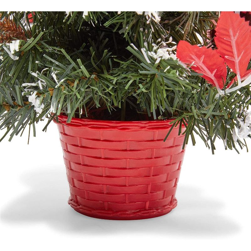 Okuna Outpost Mini Christmas Tree Pine Tree with Plaid Bows and Red Pinecones (16 Inches)