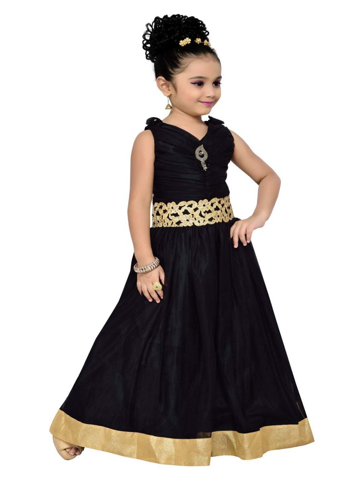 AJ Dezines Kids Black Zari Work Gown