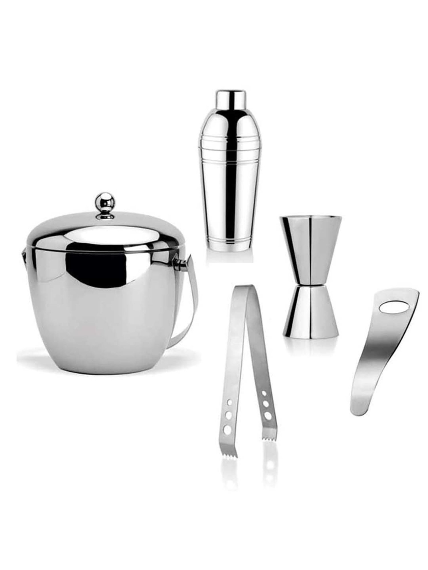 FnS Silver Stainless Steel 5-Piece Bar Set