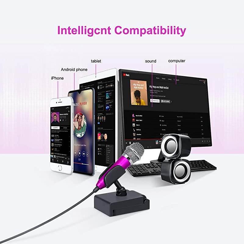 Mini Portable Vocal/Instrument Microphone For Mobile phone laptop Notebook Apple iPhone Sumsung Android With Holder Clip - Rose Red