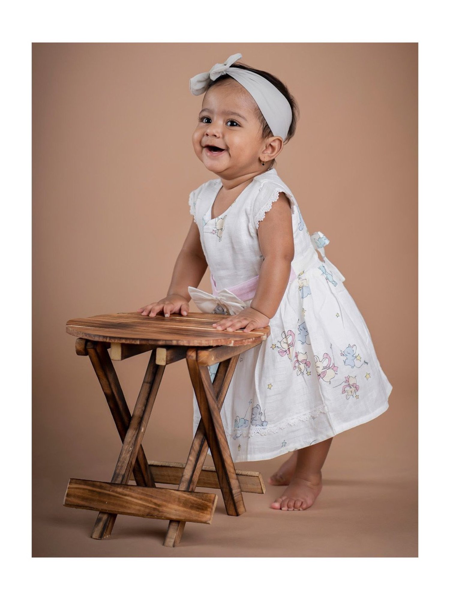 Baby Moo Kids Off-White Printed Dress