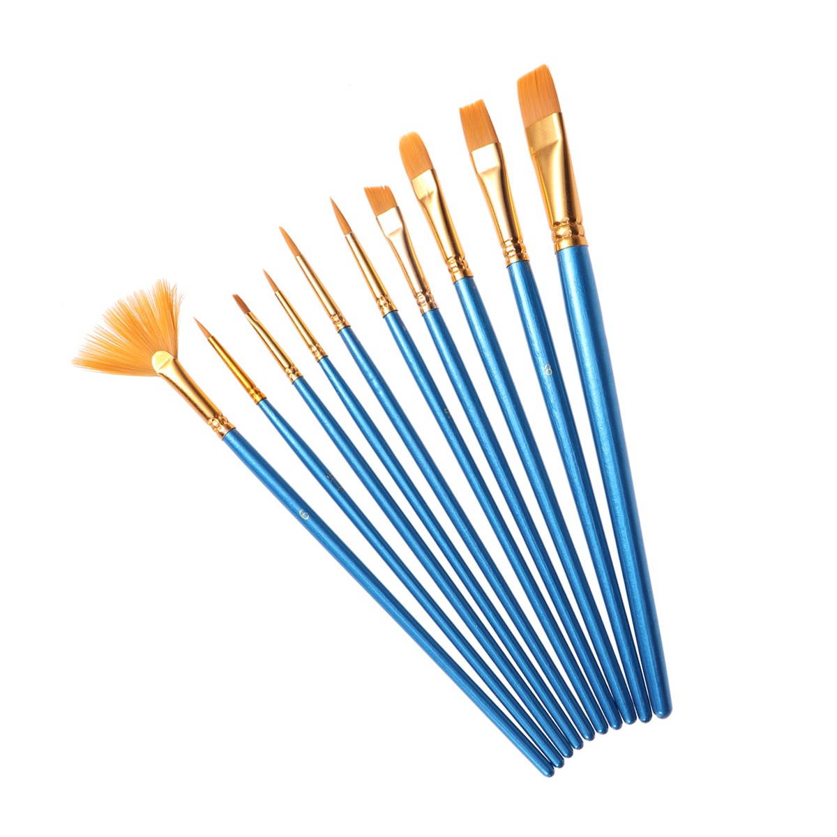 10pcs Paint Brushes Art Set for Acrylic/Oil/Watercolor Painting Nylon Wool Blue Bar