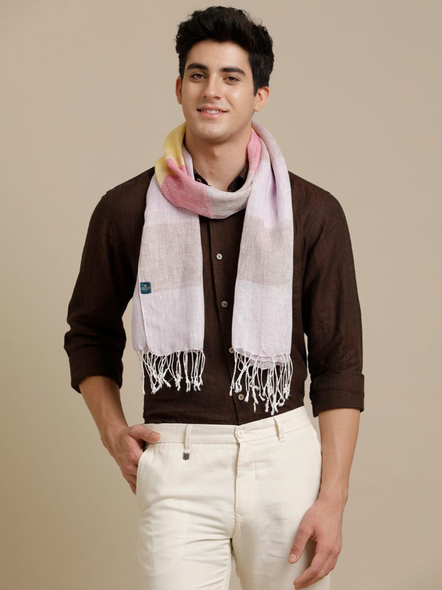 Linen Club Purple Striped Pure Linen Stole