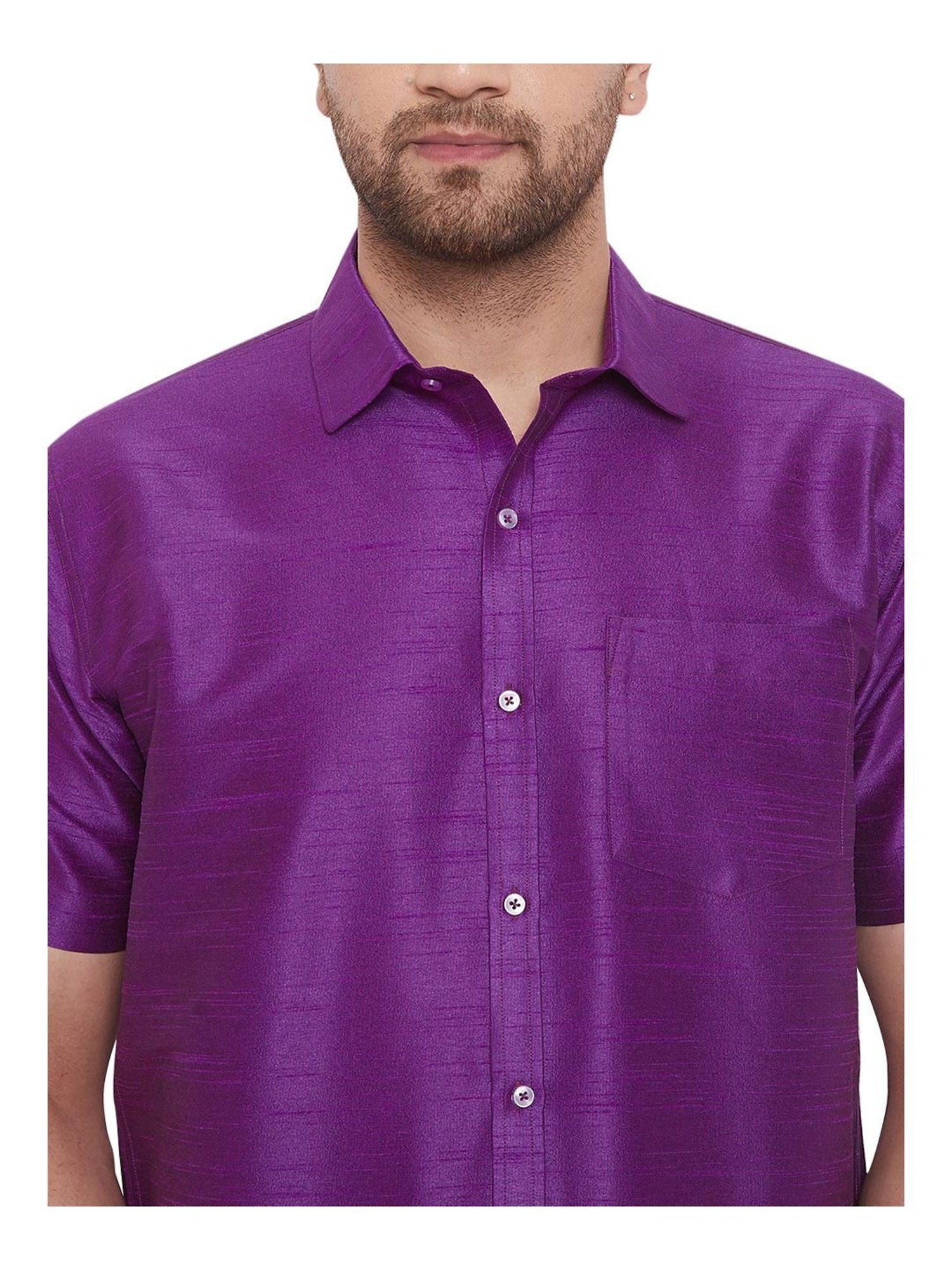 VASTRAMAY Purple Straight Fit Self Pattern Ethnic Shirt