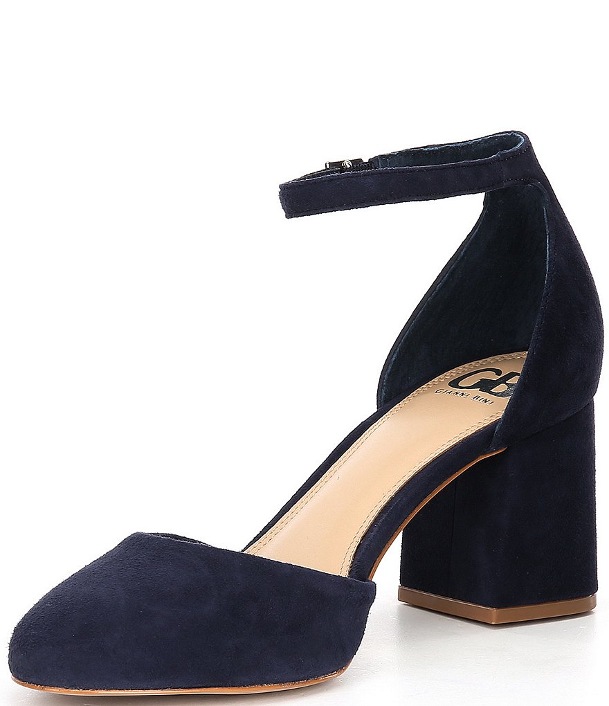 GB New-Lewk Suede Ankle Strap Block Heel Pumps