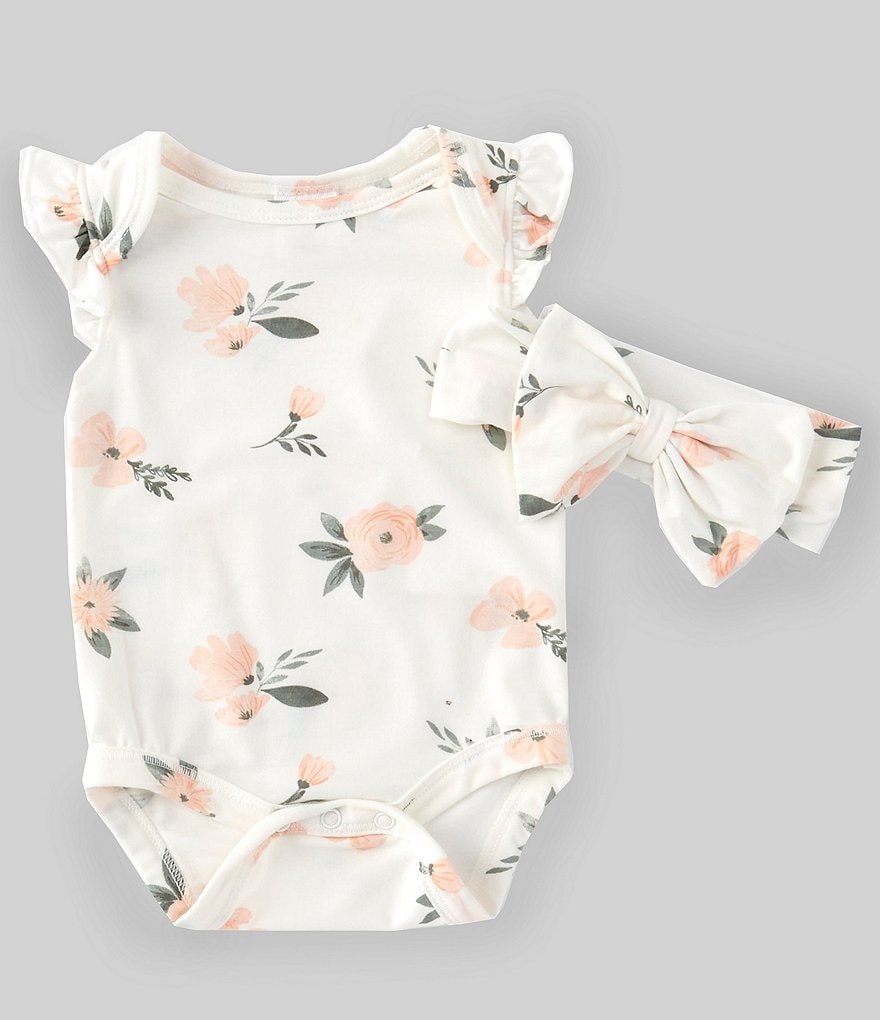 Peek Baby Girls 3-24 Months Long-Sleeve Embroidery Floral Print Babydoll Top & Pant Set