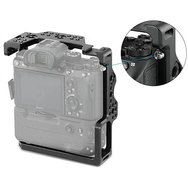Camera Cage for Sony A7R III/A7 III with VG-C3EM Vertical Battery Grip w/Cold Shoe, NATO Rail and 3/8'' Locating Holes for ARRI Standard - 2176