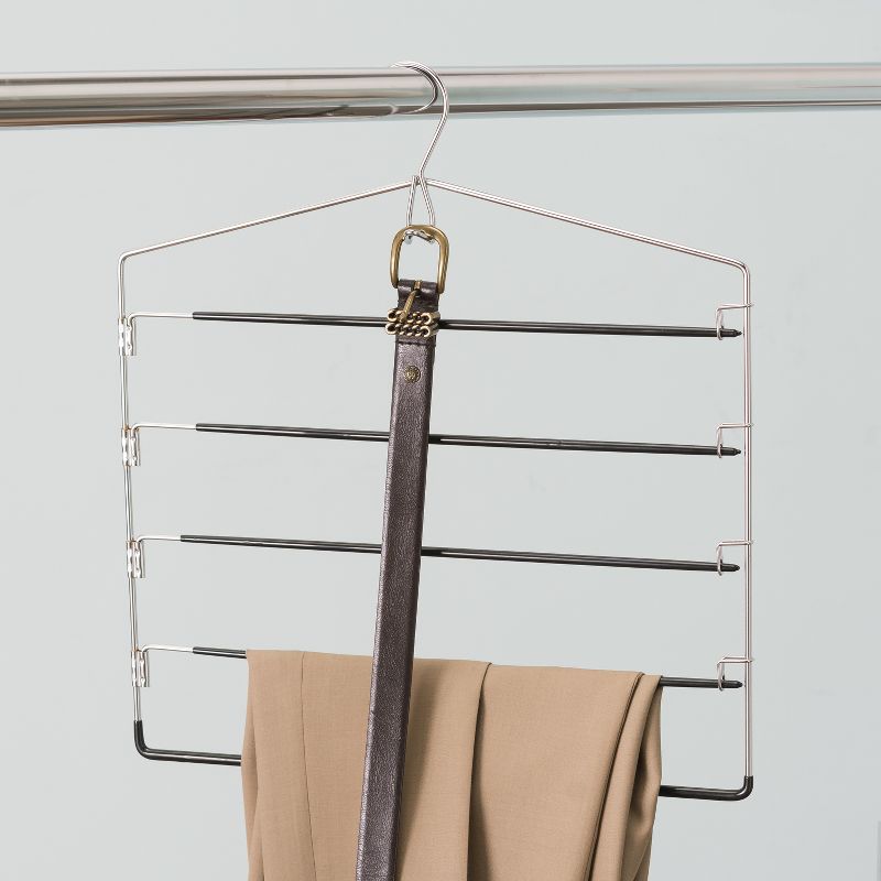 Home Basics 4 Tier Trouser Hanger with Non-Slip PVC Coated Swinging Arms and Built-In Accesory Hook