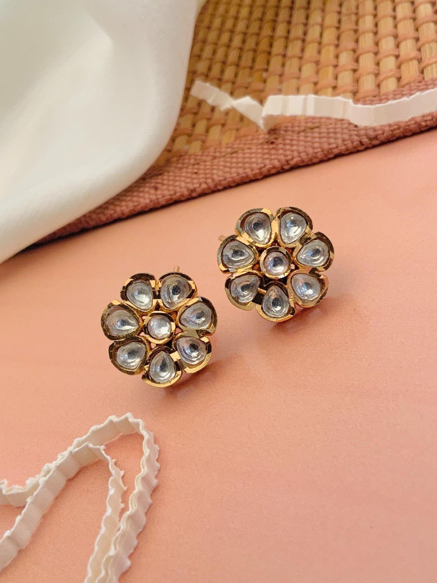 Abdesigns Sophisticated Gold-Plated Polki Stud Earrings