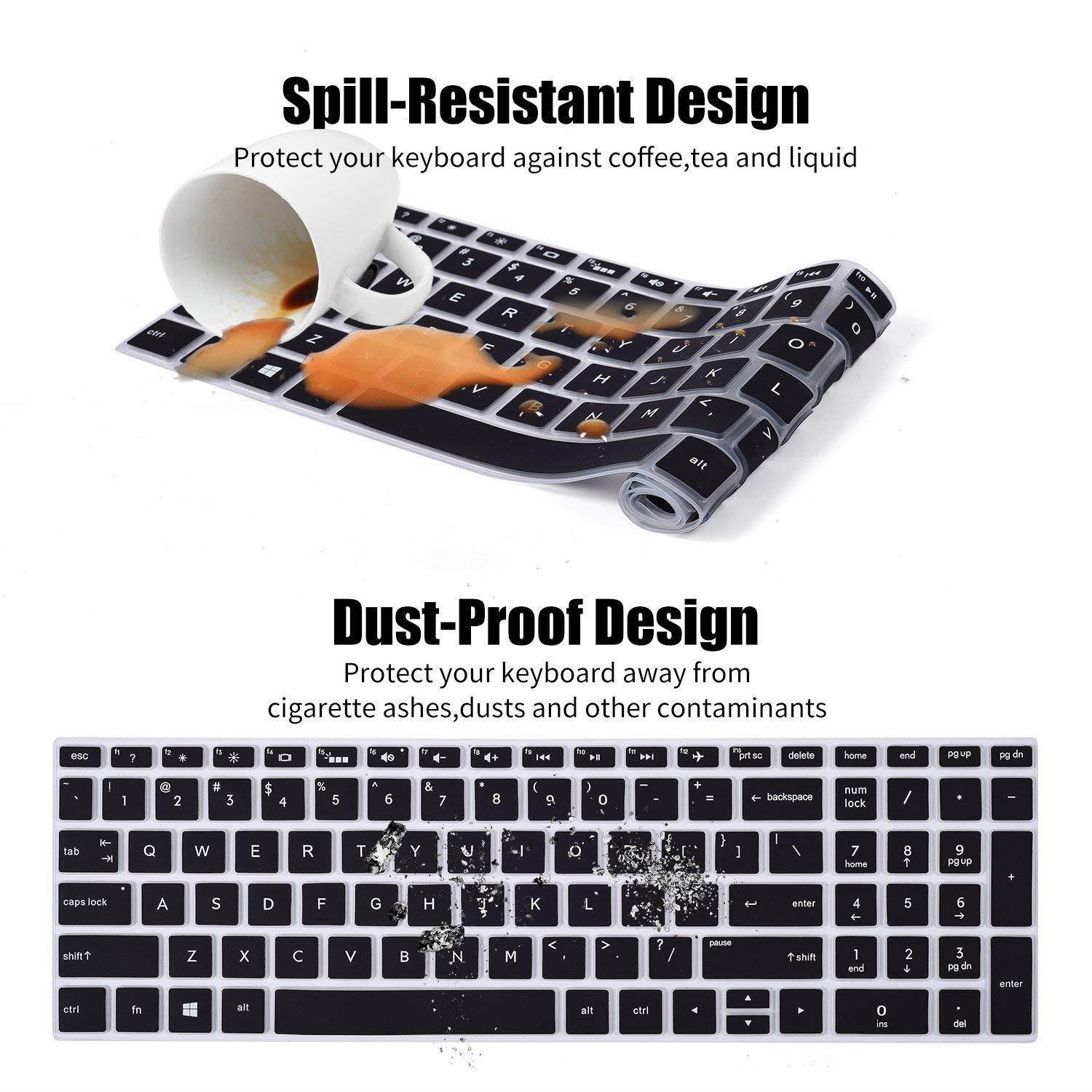 CaseBuy Keyboard Cover Compatible HP Spectre x360 15-CH011DX 15-CH011NR 2-in-1 15.6" Touchscreen Laptop Protective Skin, Black