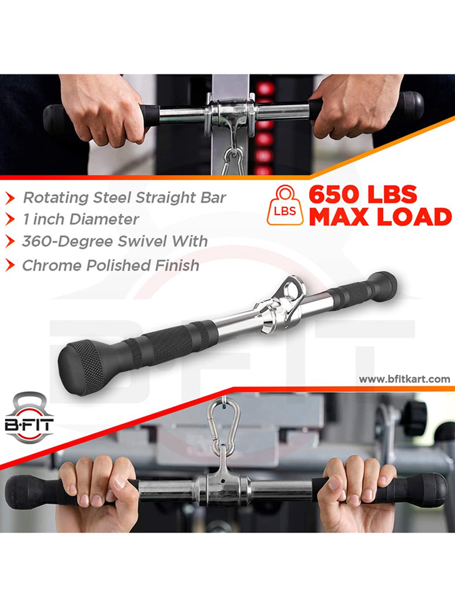 B Fit Gym Machine Cable attachments 18" Solid PRO-Grip LAT BAR (Silver)