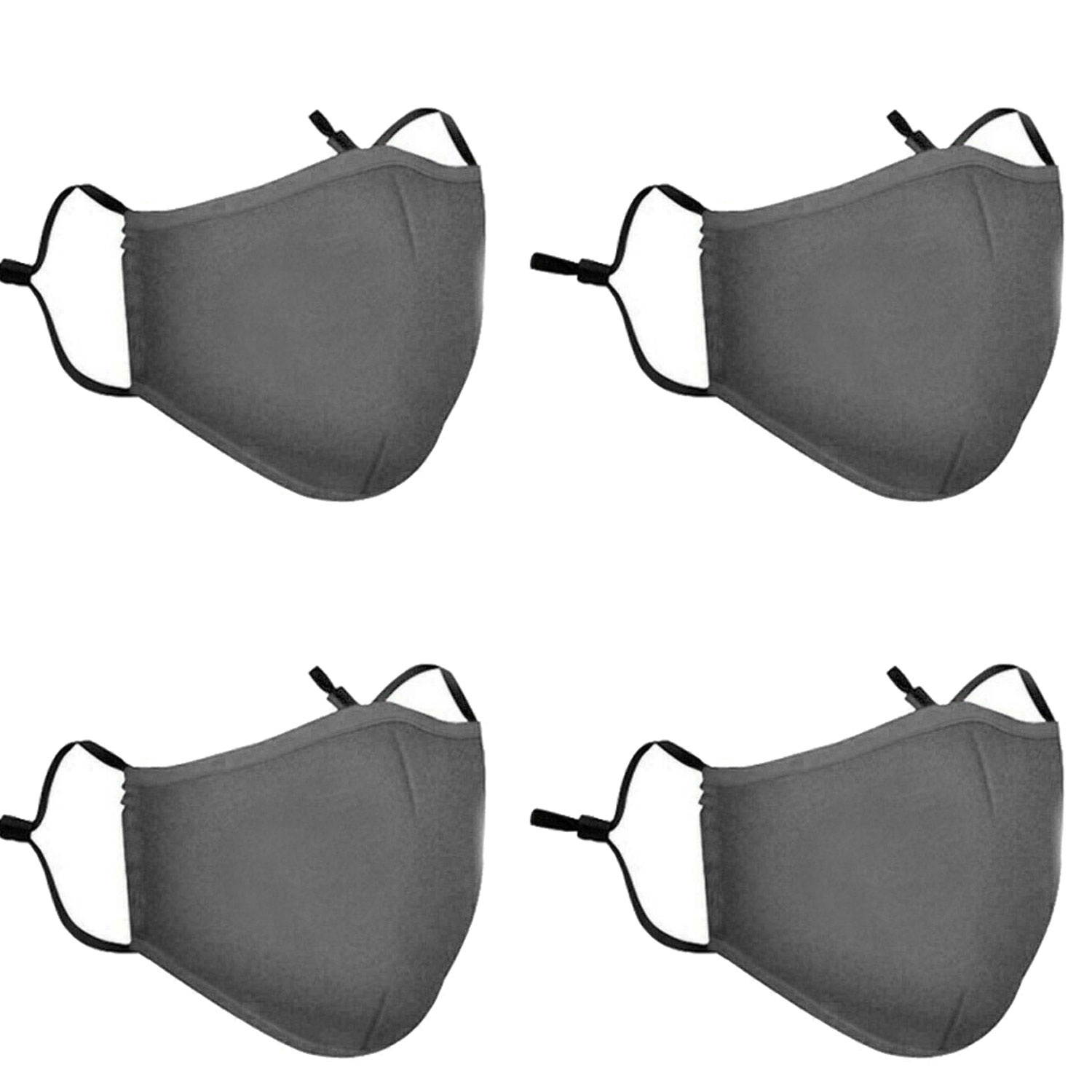 4 PCS Washable Face Mask Black Reusable Breathable Unisex Double Layer Cotton