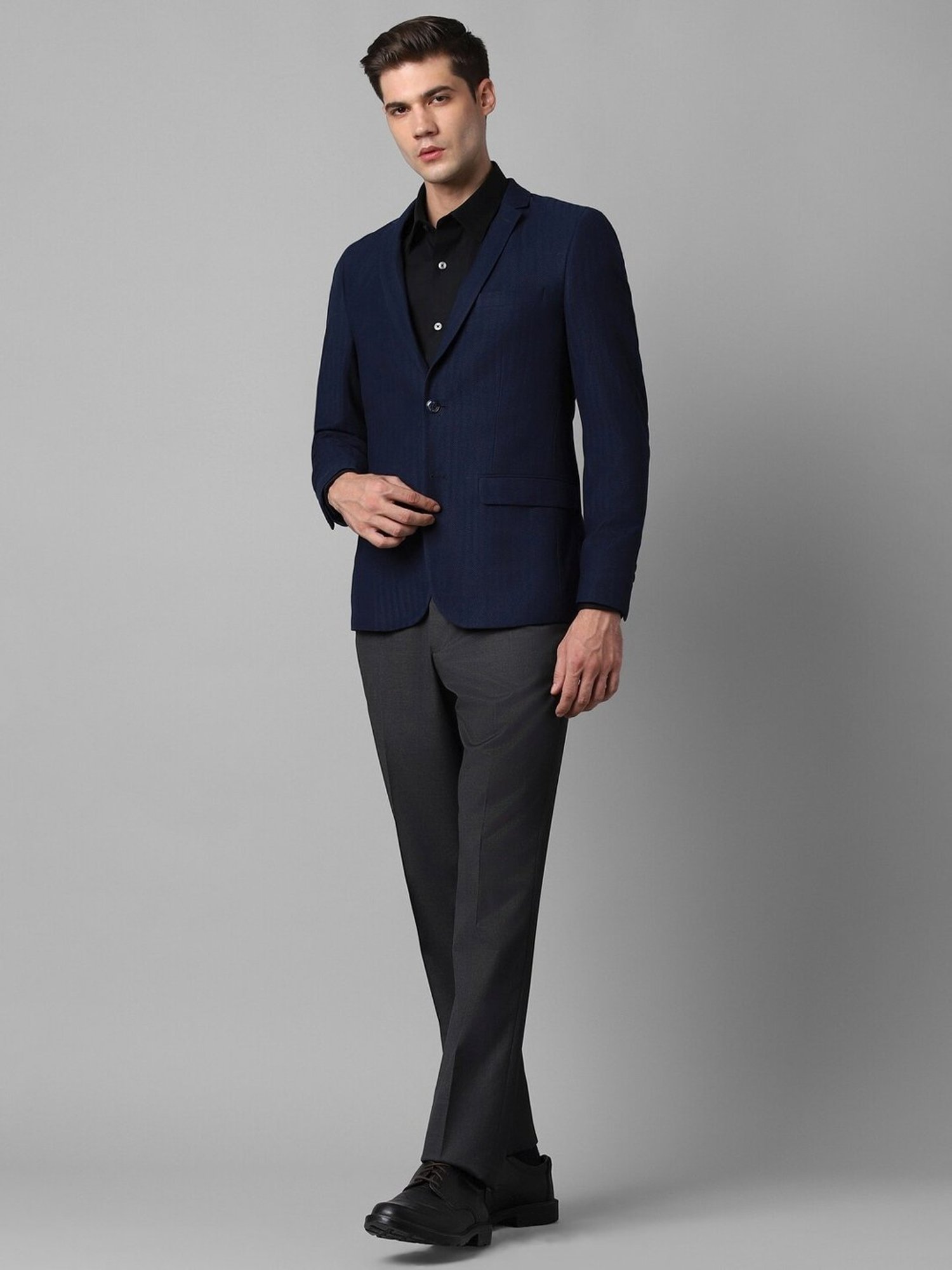 Louis Philippe Sport Navy Slim Fit Striped Blazer