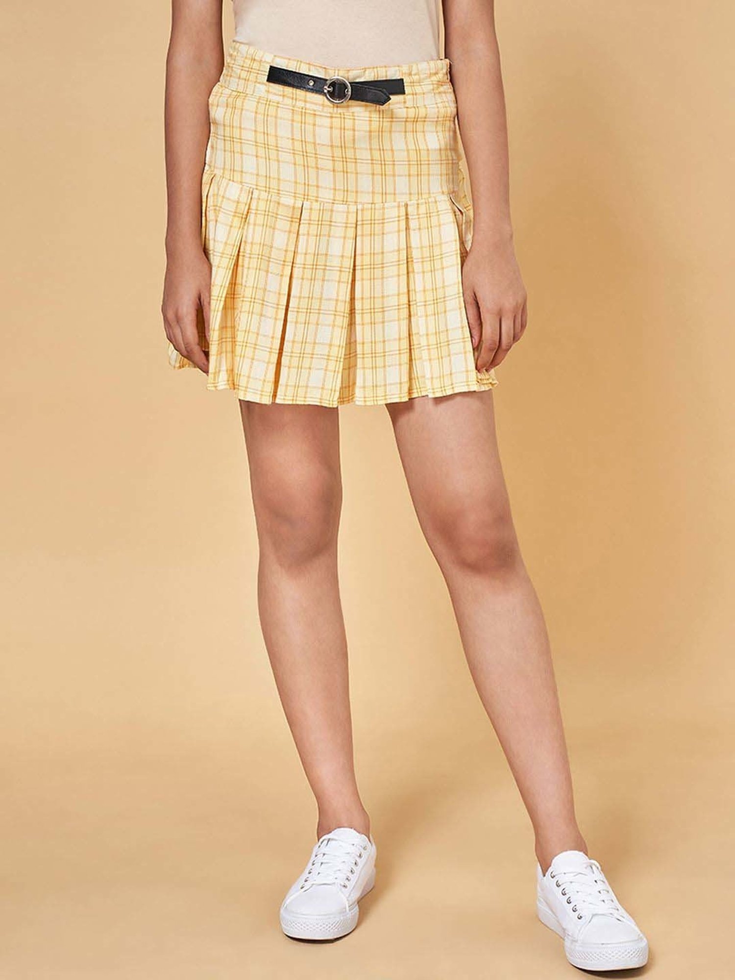 Coolsters by Pantaloons Kids Yellow Cotton Chequered Skirt