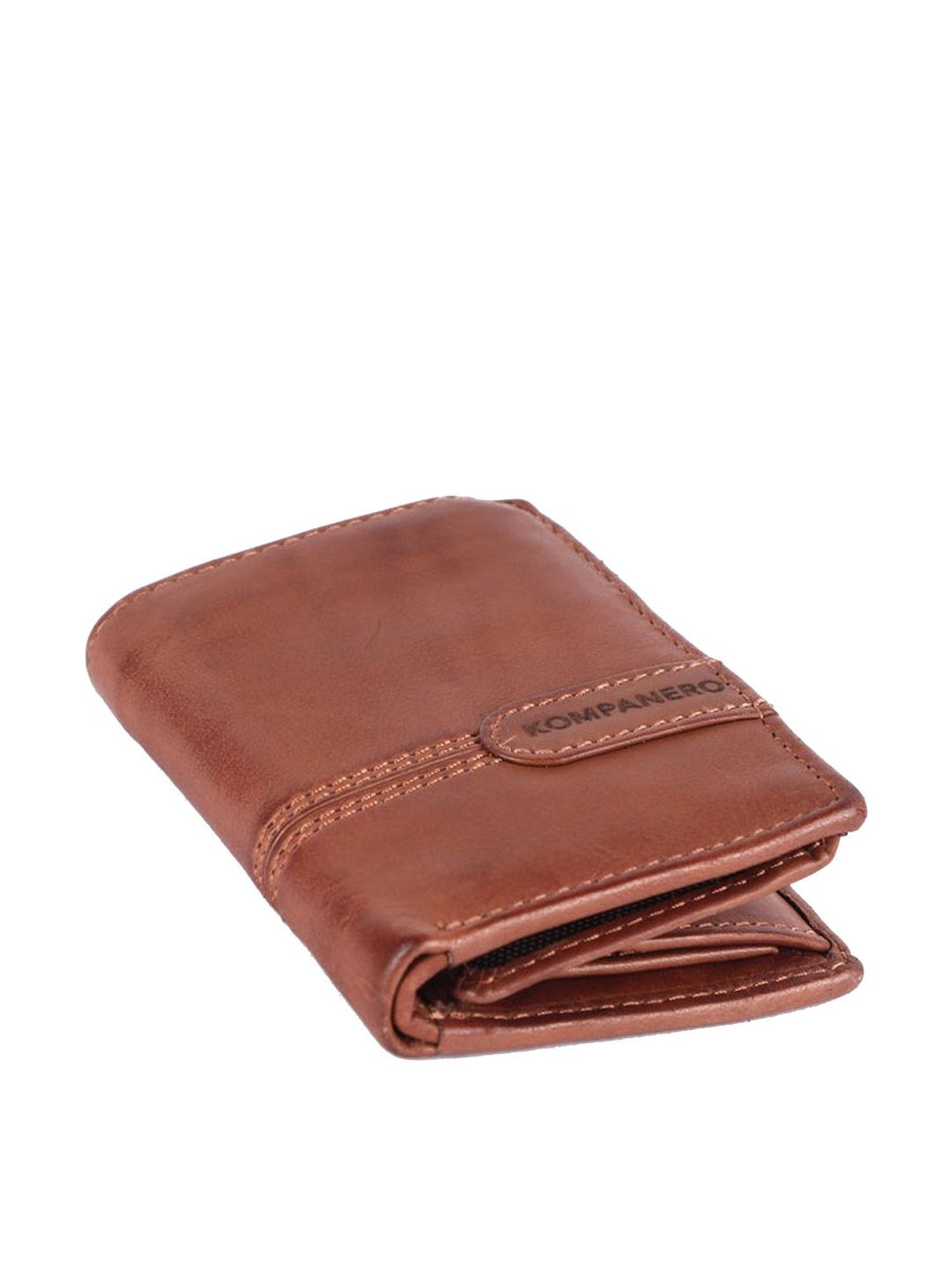 KOMPANERO Brooks Cognac Leather Textured Bi-Fold Wallet