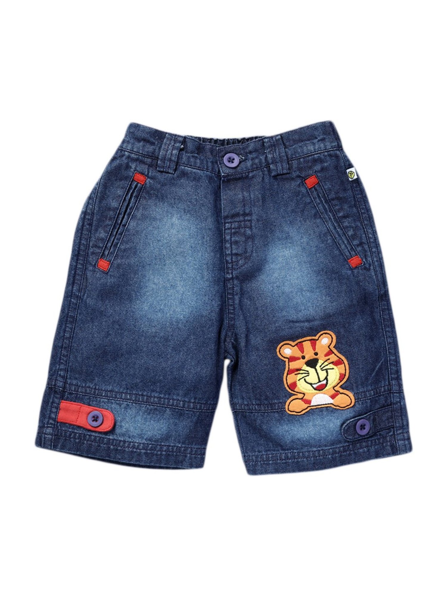 Pranava Kids Dark Blue Cotton Patch Work Shorts