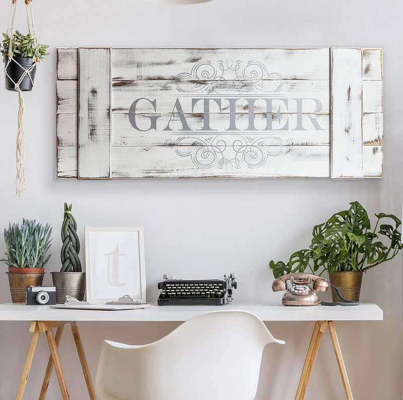 16"x40" Distressed Gather Wood Plank Wall Art White - Patton Wall Decor